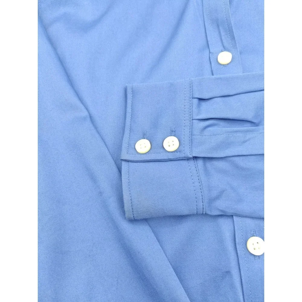 Banana Republic Mens 16x33 Blue Non Iron Fitted Stretch Dress Shirt Solid G407